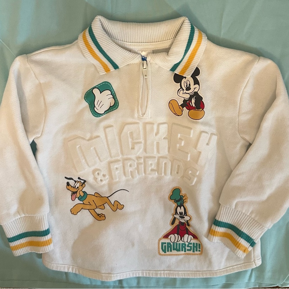 Disney White Kids Sweatshirt with Mickey & Friends Patches